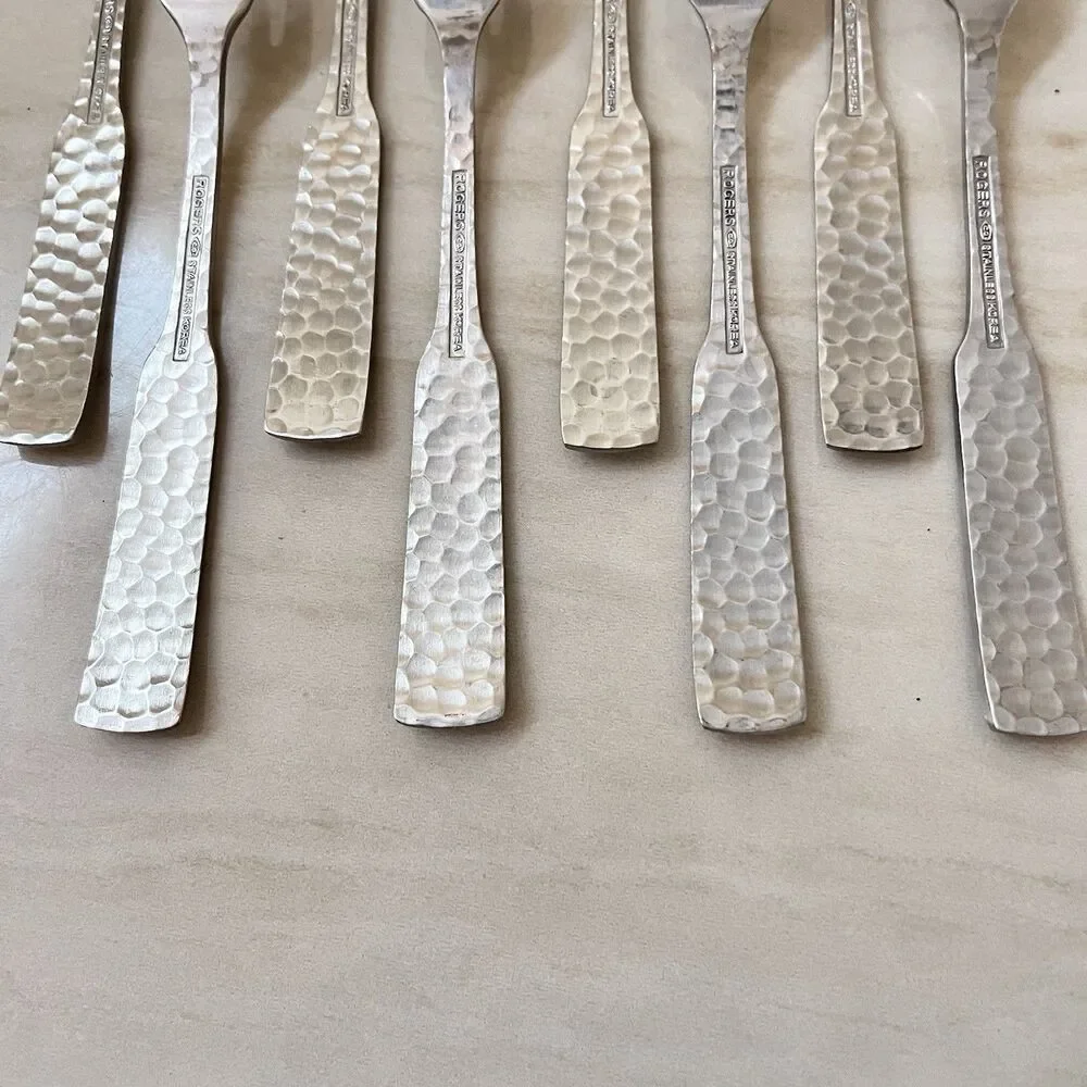 8pc Rogers Plymouth Cove Hammered Cocktail/Seafood Fork Stainless STANLEYROBERTS